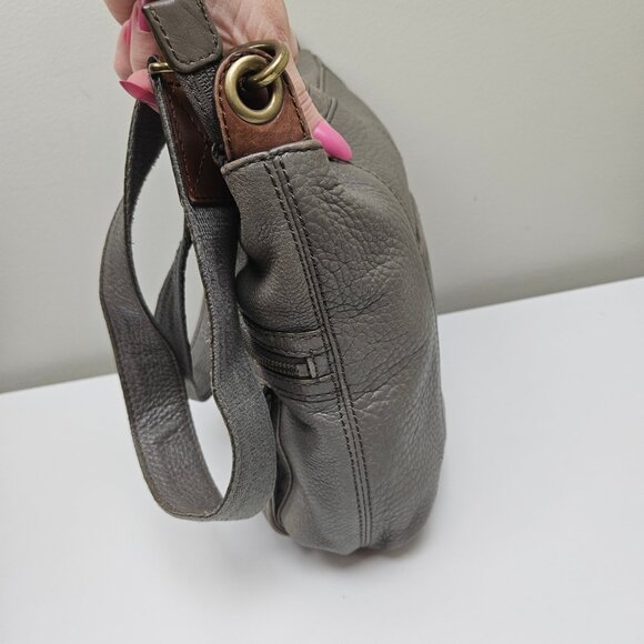 Fossil Morgan Crossbody Purse Shoulder Bag Grey Leather Tote - Picture 4 of 15